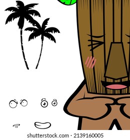 funny tropical hawaian tiki mask character cartoon kawaii expressions collection illustration in vector format