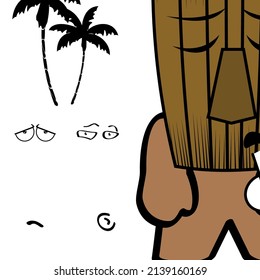 funny tropical hawaian tiki mask character cartoon kawaii expressions collection illustration in vector format