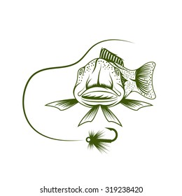 funny trout and lure vector design template