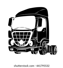 Funny truck black vector illustration isolated on a transparent background. Enough detailed drawing