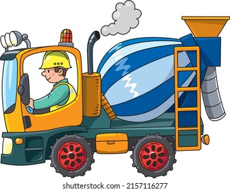 LKW-Mixer mit Fahrer. Kinderillustration