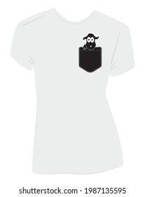 Funny t-shirt design, vector. Goat silhouette in a pocket, illustration. Cat cartoon illustration. Cute goat drawing. Clothing art design.