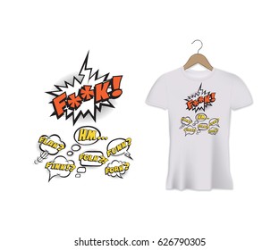 Funny t-shirt print, sticker or mug design with speech bubbles. Vector template.