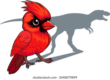 Funny t-shirts design with red cardinal and dinosaur shadow