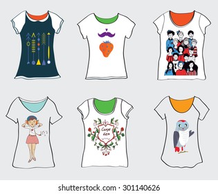 Funny t-shirts designs set - vector illustration