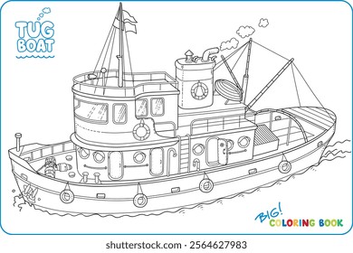 Funny tugboat wimmelbuch coloring book