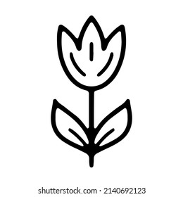 Divertido tulipán en estilo doodle para diferentes tipos de decoración, postales, pegatinas. Ilustración vectorial.