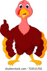 funny turkey cartoon standing with smile and thumbs up
