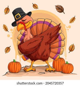 Funny turkey doing dabbing dance for Thanksgiving, National Pumpkin day and Harvest Festival