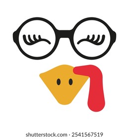 Funny turkey face with glasses for autumn holidays. Cute Thanksgiving design for kids. Isolated vector illustration in flat style	