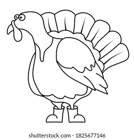 Funny turkey in a linear style for coloring. Children games. Children drawing for coloring. Vector