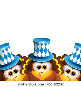Funny turkey. Oktoberfest Card Design Template. Vector illustration. Hollyday background