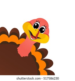 Funny turkey Peligrin peeking sideways on Thanksgiving Day vecto