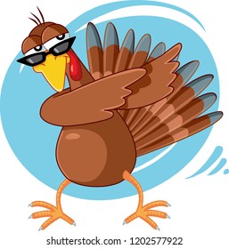 
Funny Turkey Ready for Celebration Vector Cartoon. Dabbing turkey exercising party dance for the holidays
