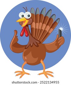 
Funny Turkey Taking a Selfie with Mobile Phone Vector Cartoon. Bird posting on social media during Thanksgiving holiday
