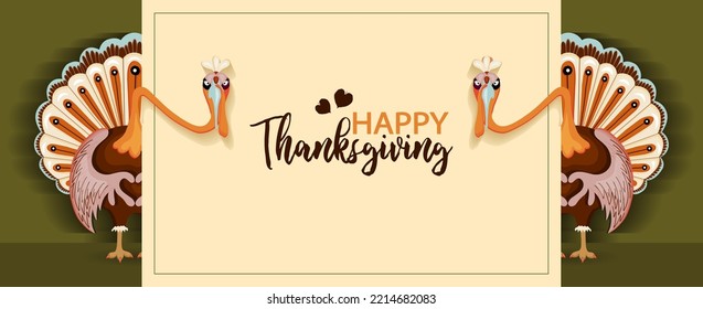 Funny turkeys for thanksgiving day. horizontal greeting banner