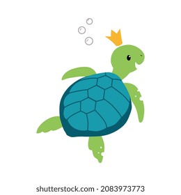 Funny Turtle as Australian Animal with Golden Crown Floating Vector Illustration