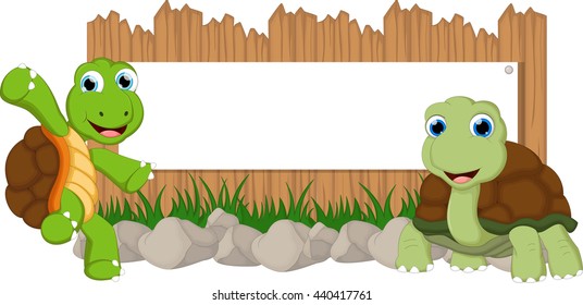 funny turtle cartoon with blank sign