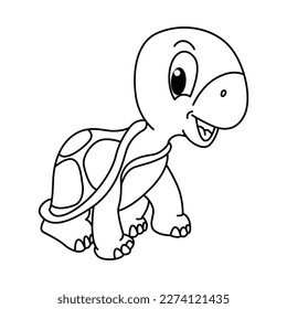 Funny turtle cartoon characters vector illustration. For kids coloring book.