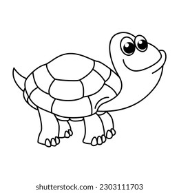 Funny turtle cartoon characters vector illustration. For kids coloring book.