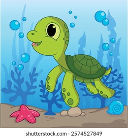 Funny turtle cartoon characters vector illustration.