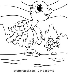 Funny turtle cartoon for coloring book.