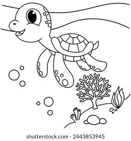 Funny turtle cartoon for coloring book.