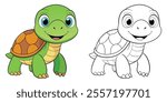 Funny Turtle Cartoon Coloring Page For Kids. Animal Coloring Book Printable Vector Illustration
