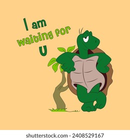 Funny turtle cartoon waiting someone vector illustration