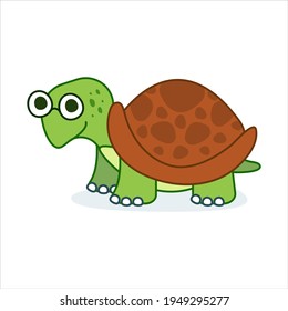 Funny turtle character in cartoon style. Flat kid graphic. Isolated vector illustration.