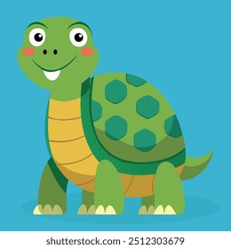 Funny Turtle Character in cartoon style. Cute green Animal and reptile tortoise smiling. Isolated vector illustration.