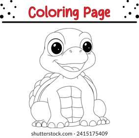 funny turtle coloring page for kids. Black and white vector animals for coloring book