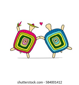 Funny turtle couple, sketch for your design. Vector illustration