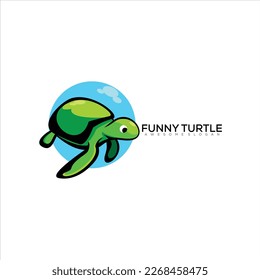 funny turtle logo design mascot colorful