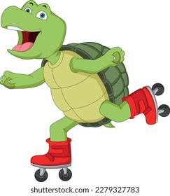 Funny turtle on roller skates cartoon