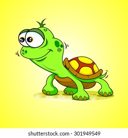 Funny turtle on the sand