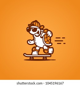 Funny turtle on a skateboard. Vector illustration.