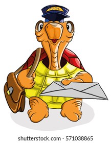 Funny turtle postman holding a letter