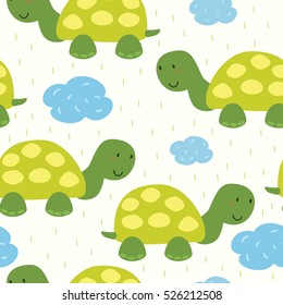 funny turtle print in cartoon style. pattern.