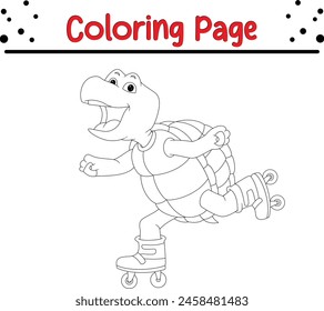 funny turtle roller skates coloring book page for kids and adults