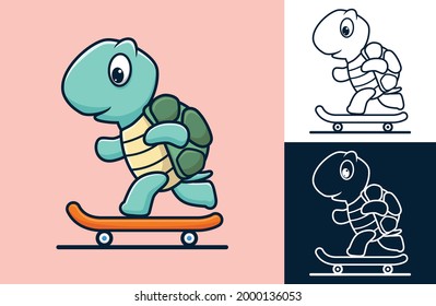 Funny turtle skateboarding. Vector cartoon illustration in flat icon style