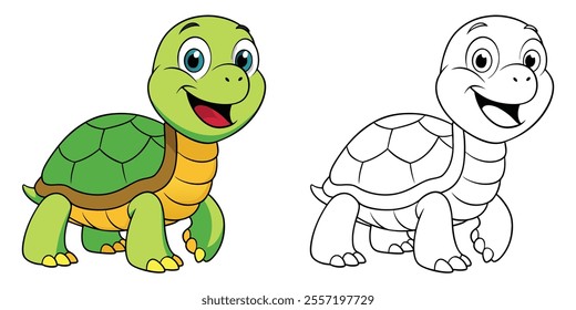 Funny Turtle Smile Cartoon Coloring Page For Kids. Ocean Animal Coloring Book Printable
