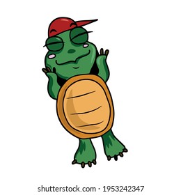 Funny turtle smiles sweetly.Children's vector design on a white isolated background for banners and postcards.