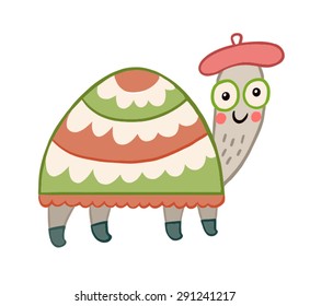 Funny turtle in the style of children