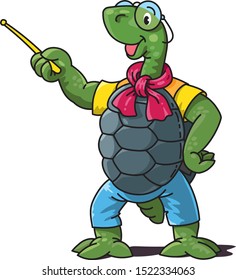 Funny turtle teacher with the pointer