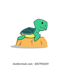 Funny Turtle Tortoise on Rock Exotic Reptile Cartoon