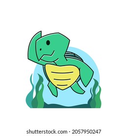 Funny Turtle Tortoise Swimming Diving Underwater Sea Exotic Reptile Cartoon