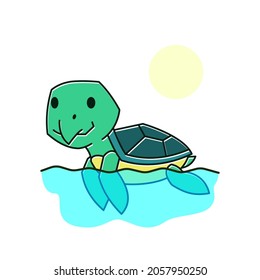 Funny Turtle Tortoise Swimming Sea Exotic Reptile Cartoon