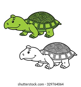 funny  turtle. Vector illustration coloring page of happy cartoon turtle for children, coloring and scrap book