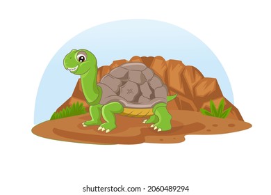 funny turtle  walking in the rocks vector